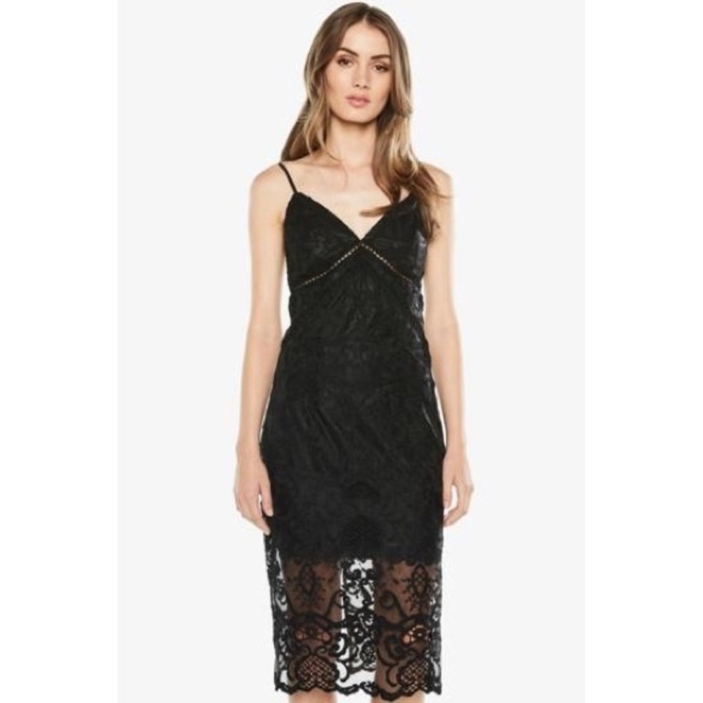 New Bardot Black Lace Midi Dress